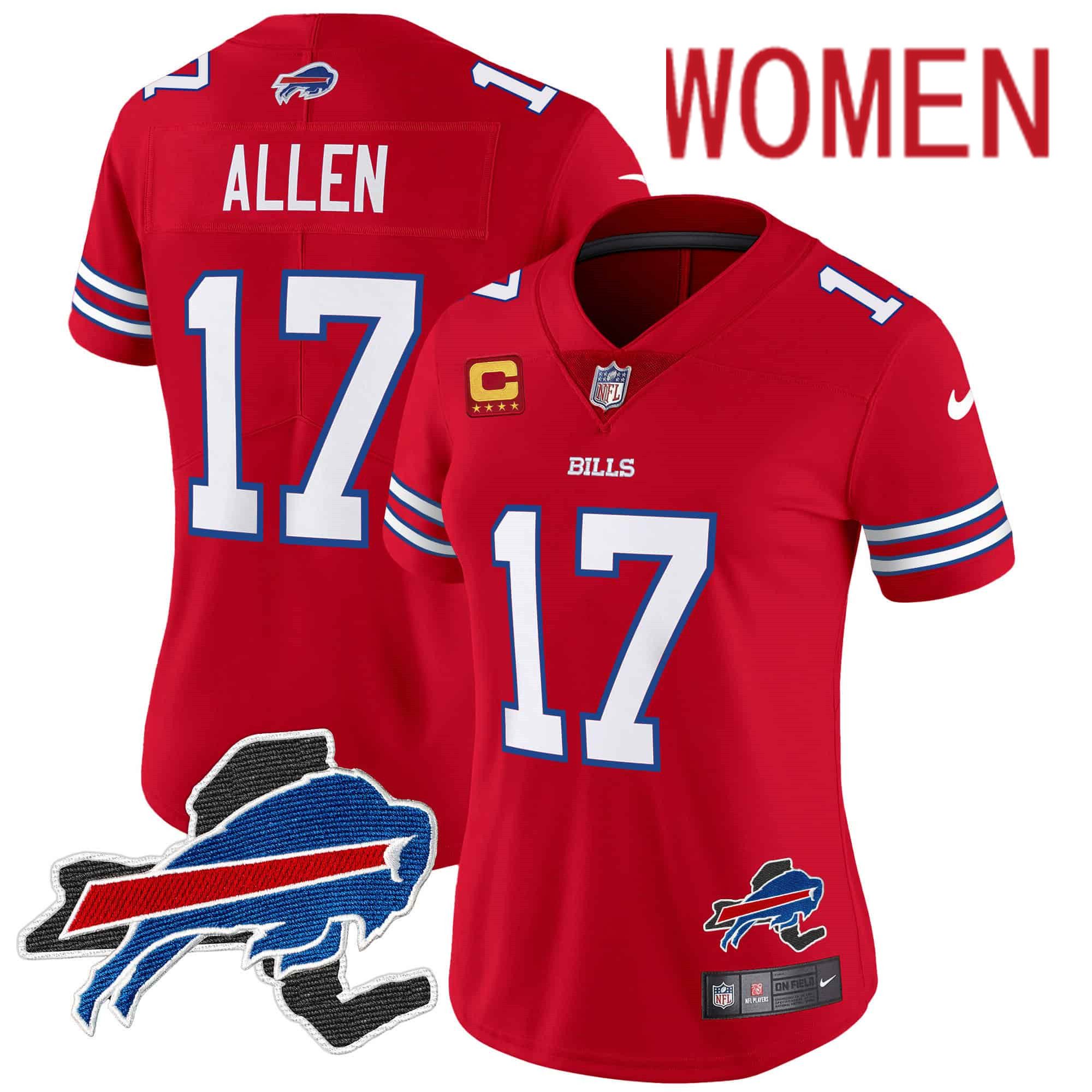 Women Buffalo Bills #17 Allen Red 2024 Nike Patch Vapor Limited NFL Jersey